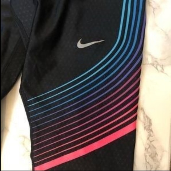 Nike Power Speed Capri 3/4 Rainbow Colorful Stripe Stars Workout DryFit Leggings - Picture 5 of 5